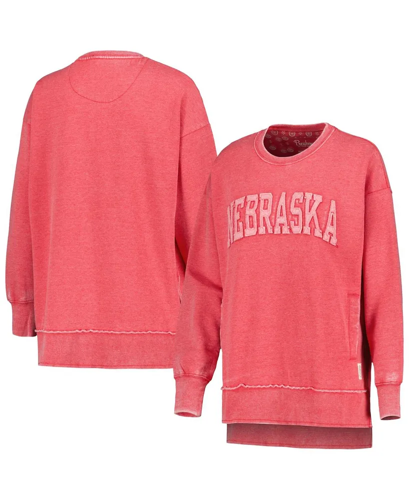 Women's Pressbox Scarlet Distressed Nebraska Huskers Marniville Vintage-Like Wash Pullover Sweatshirt