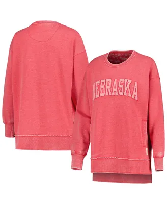 Women's Pressbox Scarlet Distressed Nebraska Huskers Marniville Vintage-Like Wash Pullover Sweatshirt