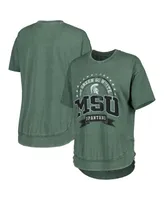 Women's Pressbox Heather Green Distressed Michigan State Spartans Vintage-Like Wash Poncho Captain T-shirt