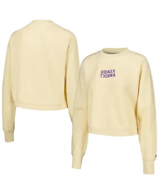 Women's League Collegiate Wear Cream Lsu Tigers Timber Cropped Pullover Sweatshirt