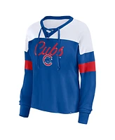 Women's Fanatics Royal, White Chicago Cubs Even Match Lace-Up Long Sleeve V-Neck T-shirt