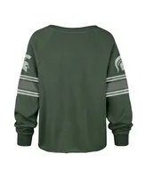 Women's '47 Brand Green Distressed Michigan State Spartans Allie Modest Raglan Long Sleeve Cropped T-shirt