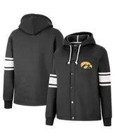 Women's Colosseum Black Iowa Hawkeyes Mia Striped Full-Snap Hoodie Jacket