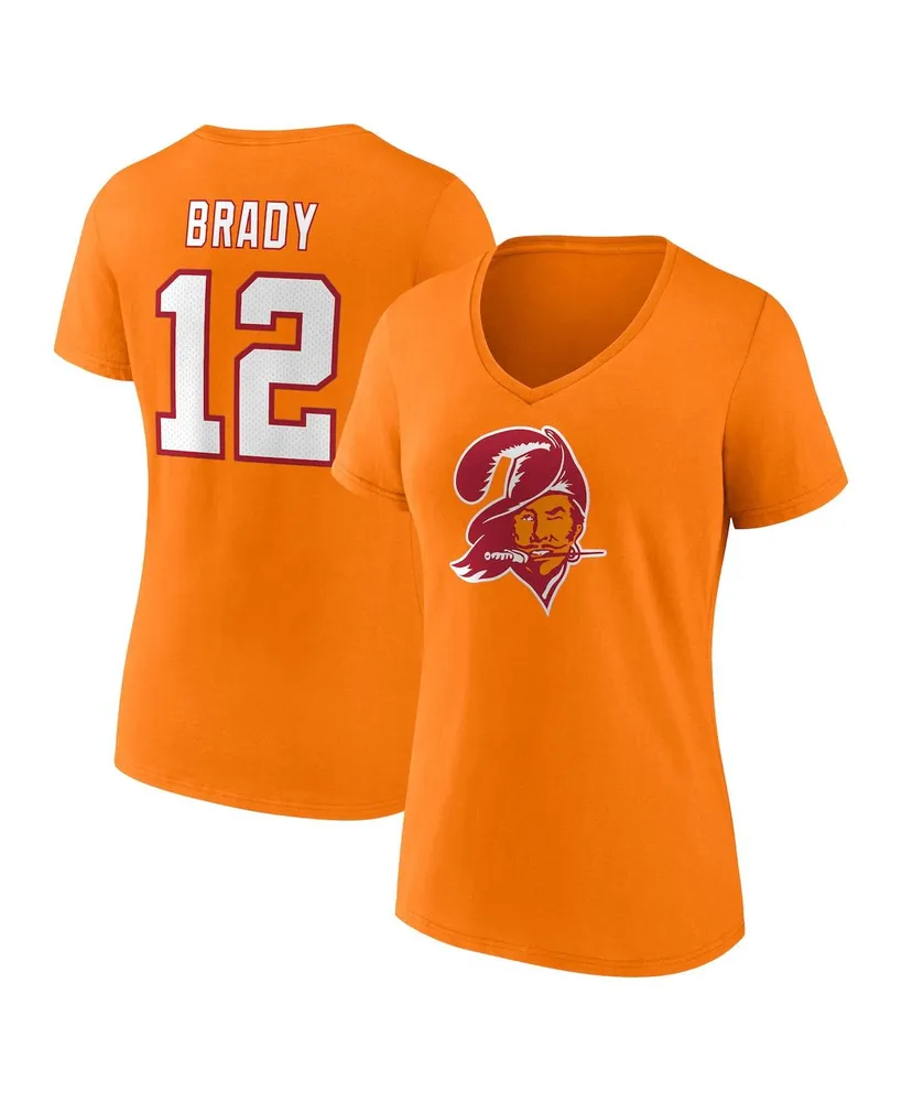 Women's Fanatics Tom Brady Orange Tampa Bay Buccaneers Throwback Player Icon Name and Number T-shirt