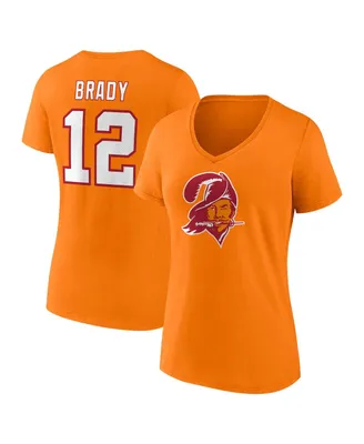 Women's Fanatics Tom Brady Orange Tampa Bay Buccaneers Throwback Player Icon Name and Number T-shirt