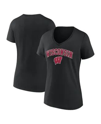 Women's Fanatics Black Wisconsin Badgers Evergreen Campus V-Neck T-shirt