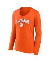 Women's Fanatics Orange Clemson Tigers Evergreen Campus Long Sleeve V-Neck T-shirt