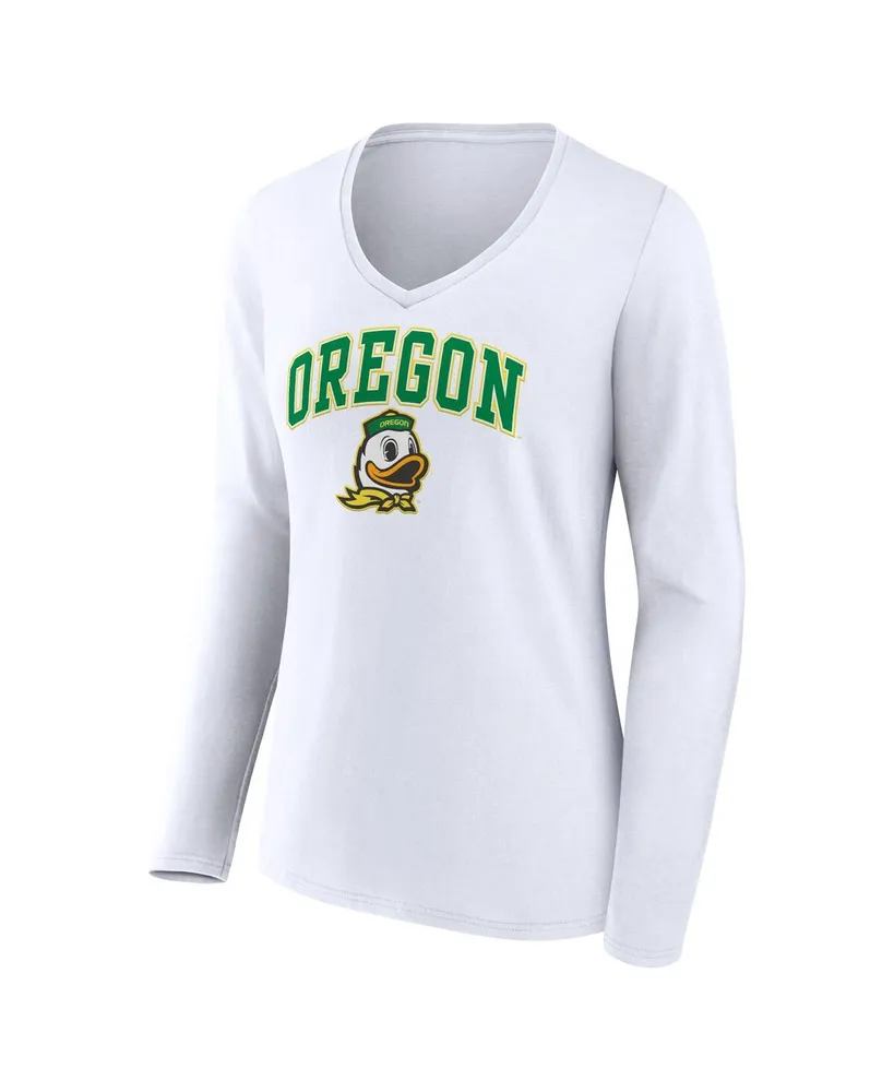 Women's Fanatics White Oregon Ducks Evergreen Campus Long Sleeve V-Neck T-shirt