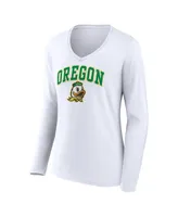 Women's Fanatics White Oregon Ducks Evergreen Campus Long Sleeve V-Neck T-shirt