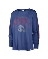 Women's '47 Brand Royal Distressed New England Patriots Tom Cat Long Sleeve T-shirt