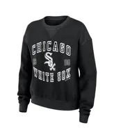 Women's Wear by Erin Andrews Black Distressed Chicago White Sox Vintage-Like Cord Pullover Sweatshirt