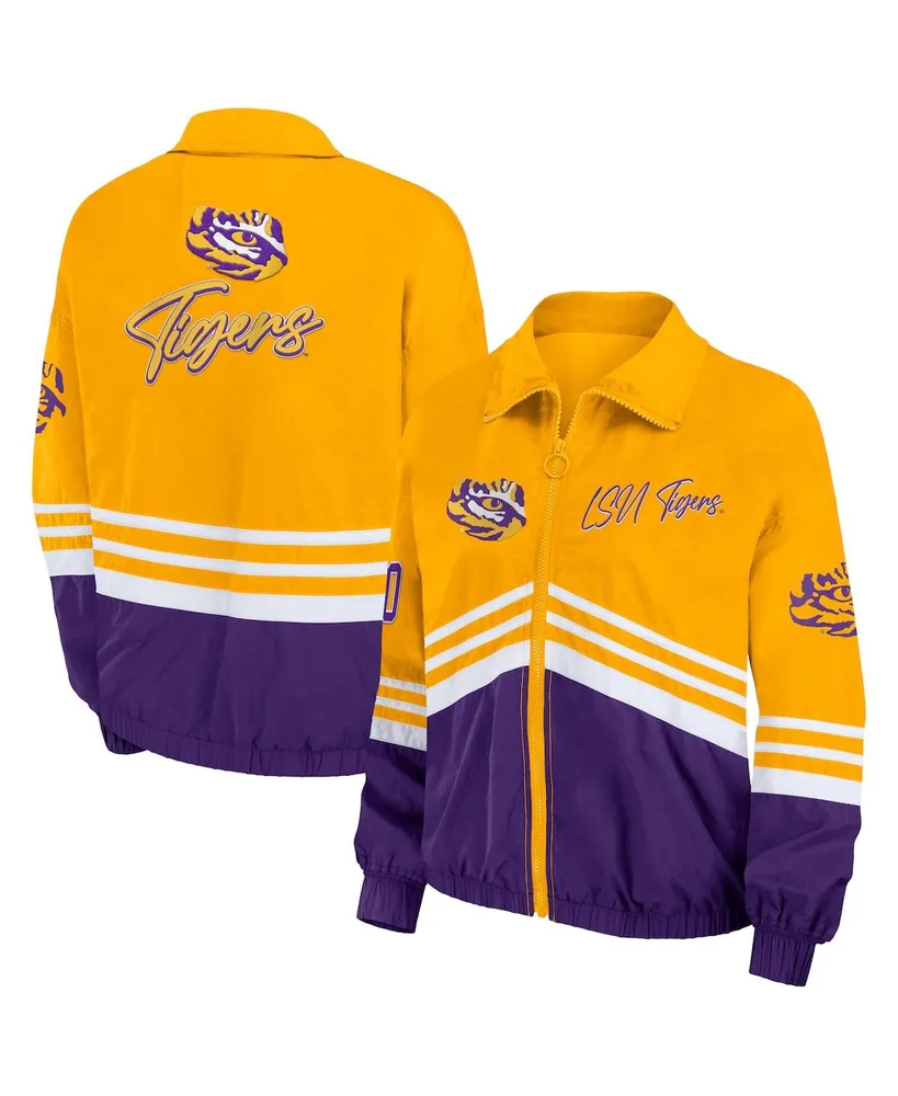 Women's Wear by Erin Andrews Yellow Distressed Lsu Tigers Vintage-Like Throwback Windbreaker Full-Zip Jacket