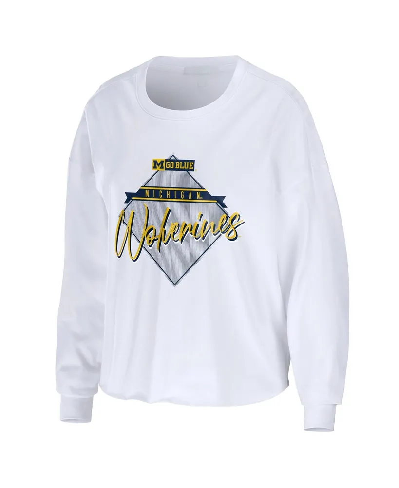 Women's Wear by Erin Andrews White Michigan Wolverines Diamond Long Sleeve Cropped T-shirt