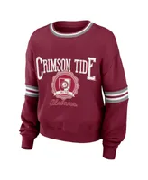 Women's Wear by Erin Andrews Crimson Distressed Alabama Tide Vintage-Like Pullover Sweatshirt