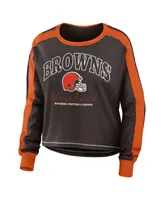 Women's Wear by Erin Andrews Brown Cleveland Browns Plus Size Colorblock Long Sleeve T-shirt