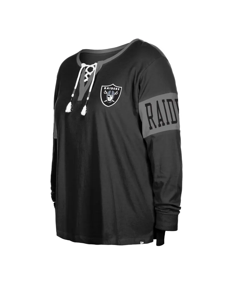 Women's New Era Black Las Vegas Raiders Plus Lace-Up Notch Neck Long Sleeve T-shirt