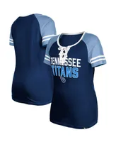 Women's New Era Navy Tennessee Titans Raglan Lace-Up T-shirt