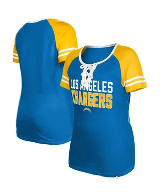 Women's New Era Powder Blue Los Angeles Chargers Raglan Lace-Up T-shirt