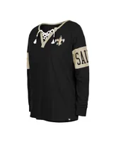 Women's New Era Black Orleans Saints Lace-Up Notch Neck Long Sleeve T-shirt