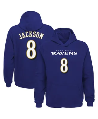 Big Boys Lamar Jackson Purple Baltimore Ravens Mainliner Player Name and Number Pullover Hoodie