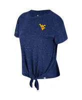 Women's Colosseum Navy Distressed West Virginia Mountaineers Finalists Tie-Front T-shirt