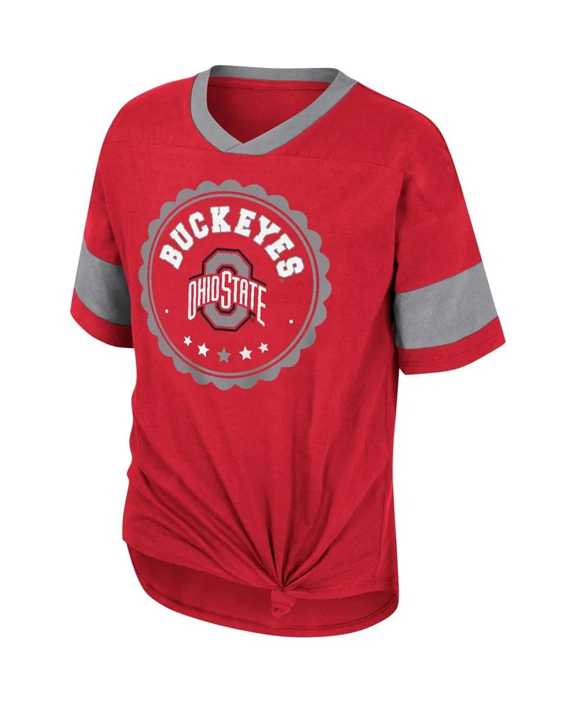 Big Girls Colosseum Scarlet Ohio State Buckeyes Tomika Tie-Front V-Neck T-shirt