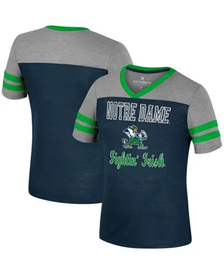 Big Girls Colosseum Navy, Heather Gray Notre Dame Fighting Irish Summer Striped V-Neck T-shirt