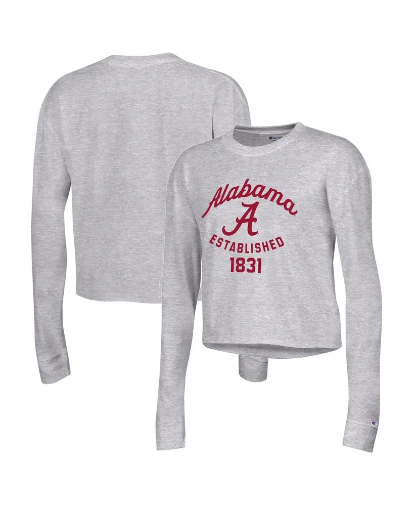 Women's Champion Gray Alabama Crimson Tide Boyfriend Cropped Long Sleeve T-shirt