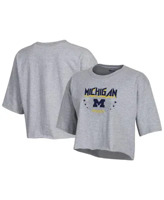 Women's Champion Heather Gray Michigan Wolverines Boyfriend Cropped T-shirt