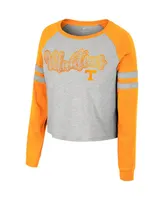 Women's Colosseum Heather Gray Tennessee Volunteers I'm Gliding Here Raglan Long Sleeve Cropped T-shirt