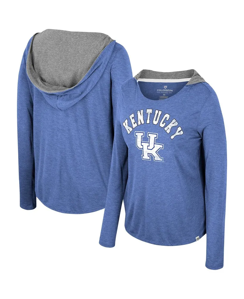 Women's Colosseum Royal Kentucky Wildcats Distressed Heather Long Sleeve Hoodie T-shirt