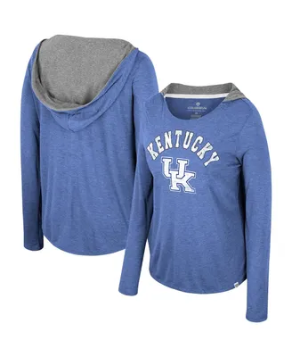 Women's Colosseum Royal Kentucky Wildcats Distressed Heather Long Sleeve Hoodie T-shirt