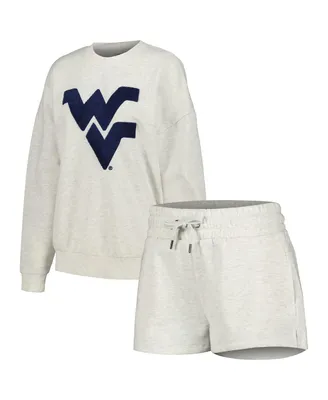 Women's Gameday Couture Ash West Virginia Mountaineers Team Effort Pullover Sweatshirt and Shorts Sleep Set