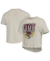 Women's Pressbox Cream Texas A&M Aggies Taylor Animal Print Cropped T-shirt