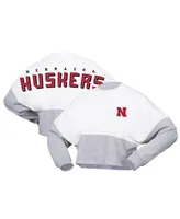 Women's Spirit Jersey White Nebraska Huskers Heather Block Cropped Long Sleeve T-shirt