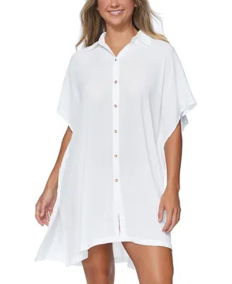 Raisins Juniors' Vacay Button-Front Side-Slit Cover-Up