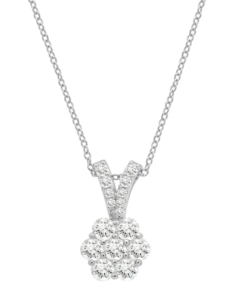 Diamond Flower Cluster Pendant Necklace (1 ct. t.w.) in 14k White Gold, 16" + 4" extender, Created for Macy's