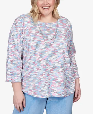 Alfred Dunner Plus Size Swiss Chalet Space Dye Texture Chenille Knit Top with Necklace
