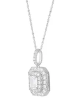 Grown With Love Lab Grown Diamond Emerald-Cut & Round Halo 18" Pendant Necklace (1-1/4 ct. t.w.) in 14k White Gold