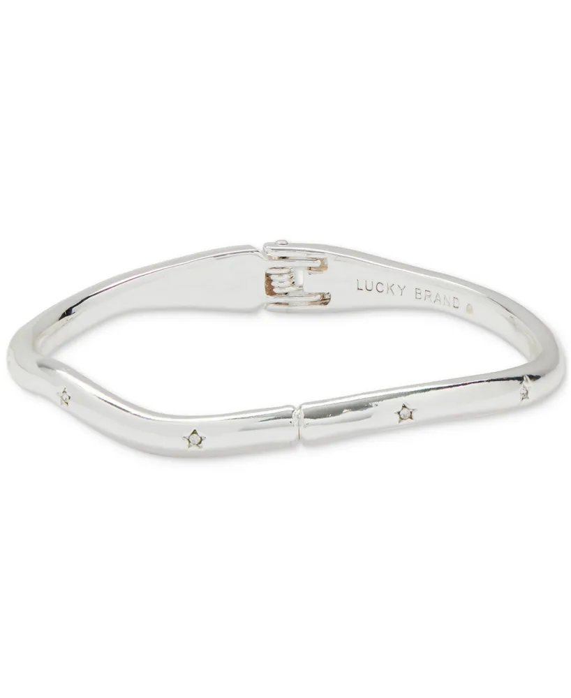 Lucky Brand Silver-Tone Pave Star-Accented Bangle Bracelet