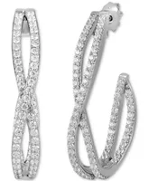 Diamond Twist Medium J-Hoop Earrings (1-1/2 ct. t.w.) in 10k White Gold