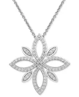 Diamond Openwork Flower Cluster 18" Pendant Necklace (1/2 ct. t.w.) in Sterling Silver
