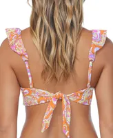 Raisins Juniors' Cannes Printed Ruffled Bikini Top