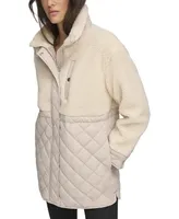 Andrew Marc Sport Women's Mixed Media Sherpa and Quilt Jacket With Adjustable Waist