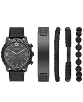 Folio Men's Quartz Three Hand Black Polyurethane Watch 47mm, Gift Set