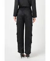 Women's Satin Wide Leg Cargo Pants