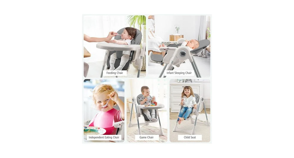 Baby Folding High Chair Dining Chair with Adjustable Height and Footrest