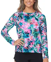 Raisins Juniors' Summer Time Floral-Print Rashguard Top