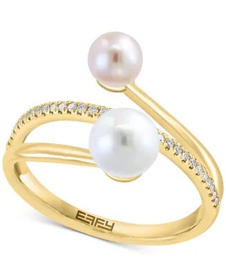 Effy Freshwater Pearl (5-6mm) & Diamond (1/10 ct. t.w.) Coil Ring in 14k Gold