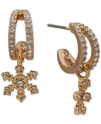 lonna & lilly Gold-Tone Pave Snowflake Charm Hoop Earrings